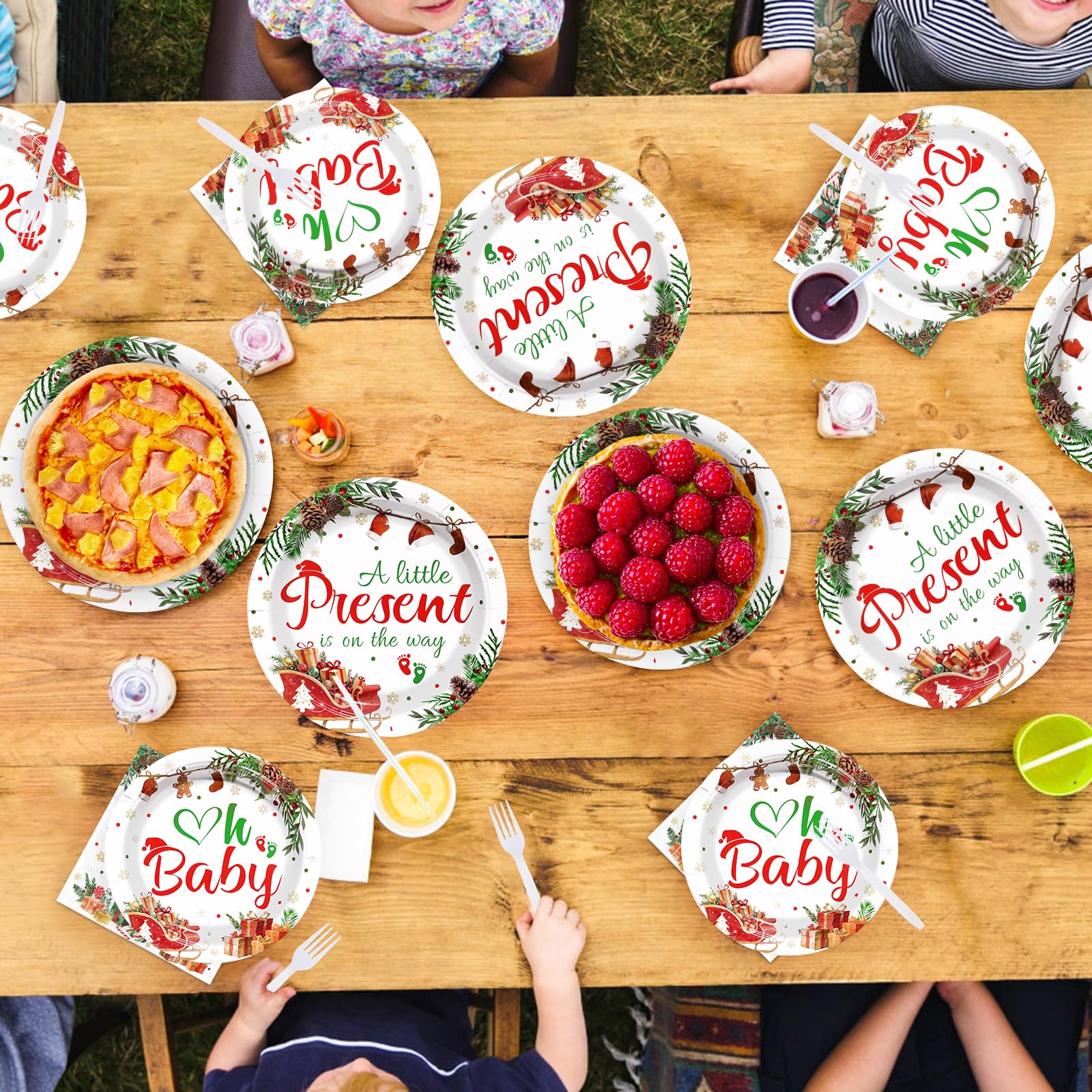 96 Pcs Xmas Present Baby Shower Party Plates and Napkins - Grencian