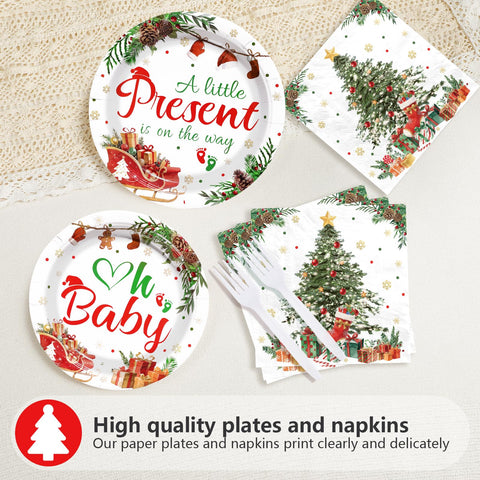 96 Pcs Xmas Present Baby Shower Party Plates and Napkins - Grencian