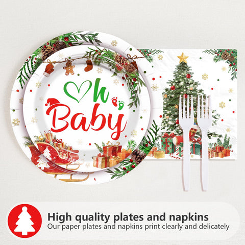 96 Pcs Xmas Present Baby Shower Party Plates and Napkins - Grencian