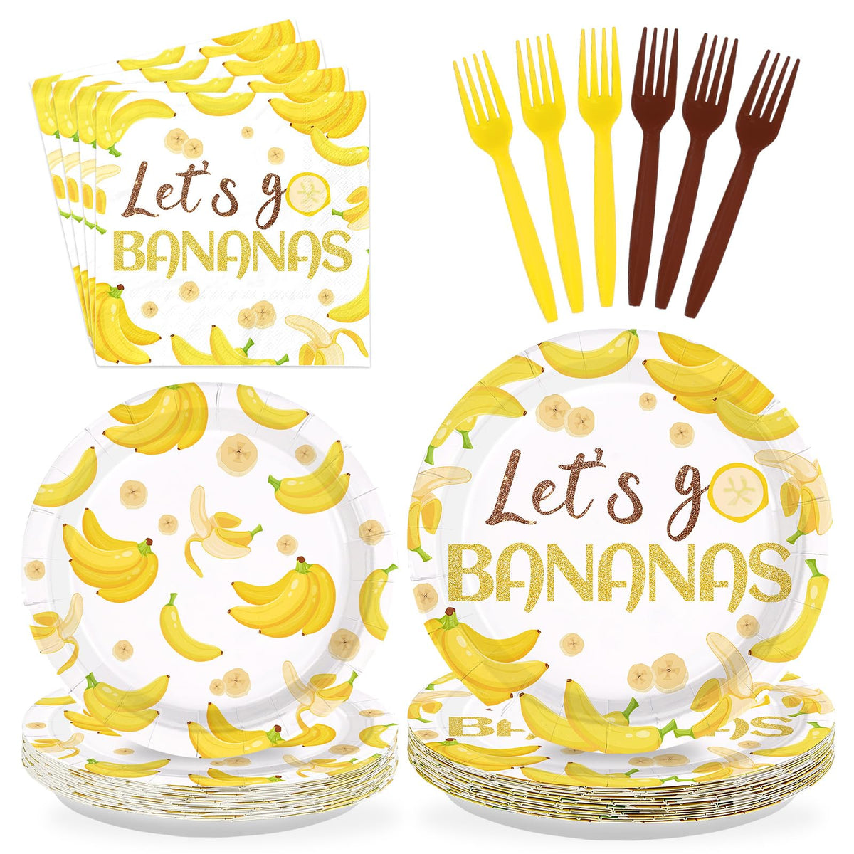 96 Pcs Yellow Banana Party Plates and Napkins - Grencian