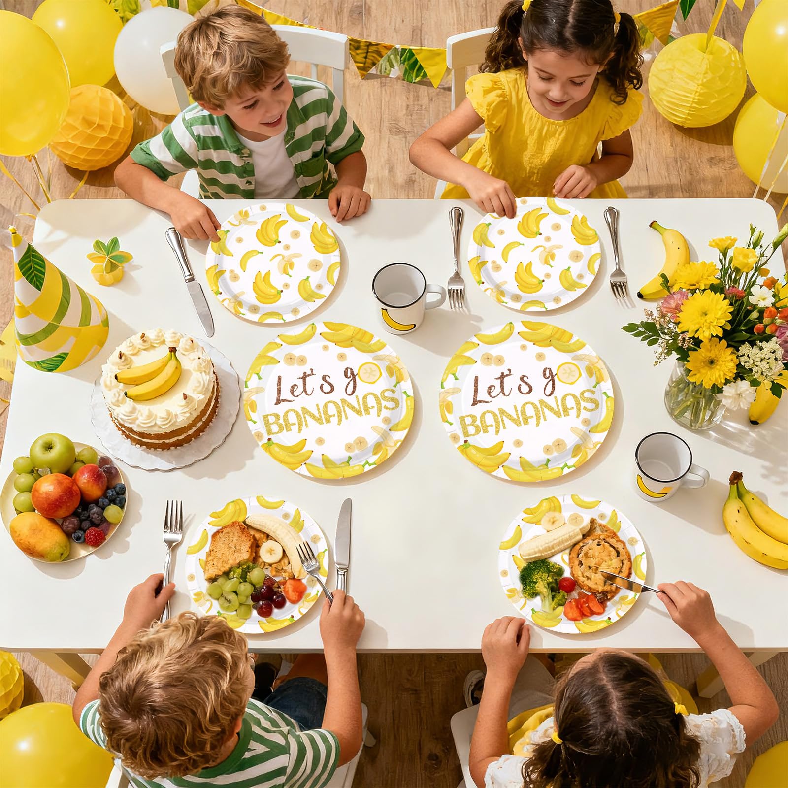 96 Pcs Yellow Banana Party Plates and Napkins - Grencian