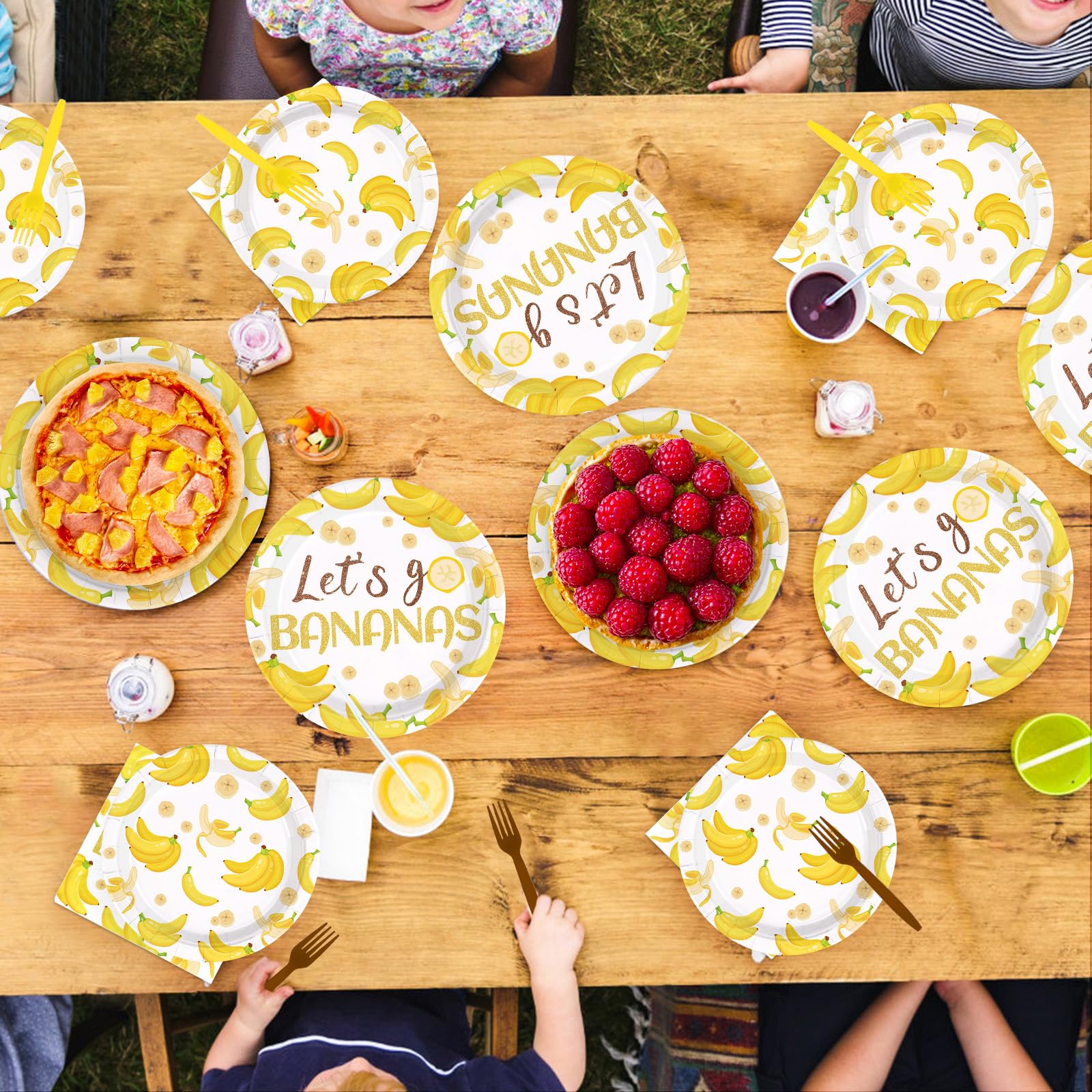 96 Pcs Yellow Banana Party Plates and Napkins - Grencian