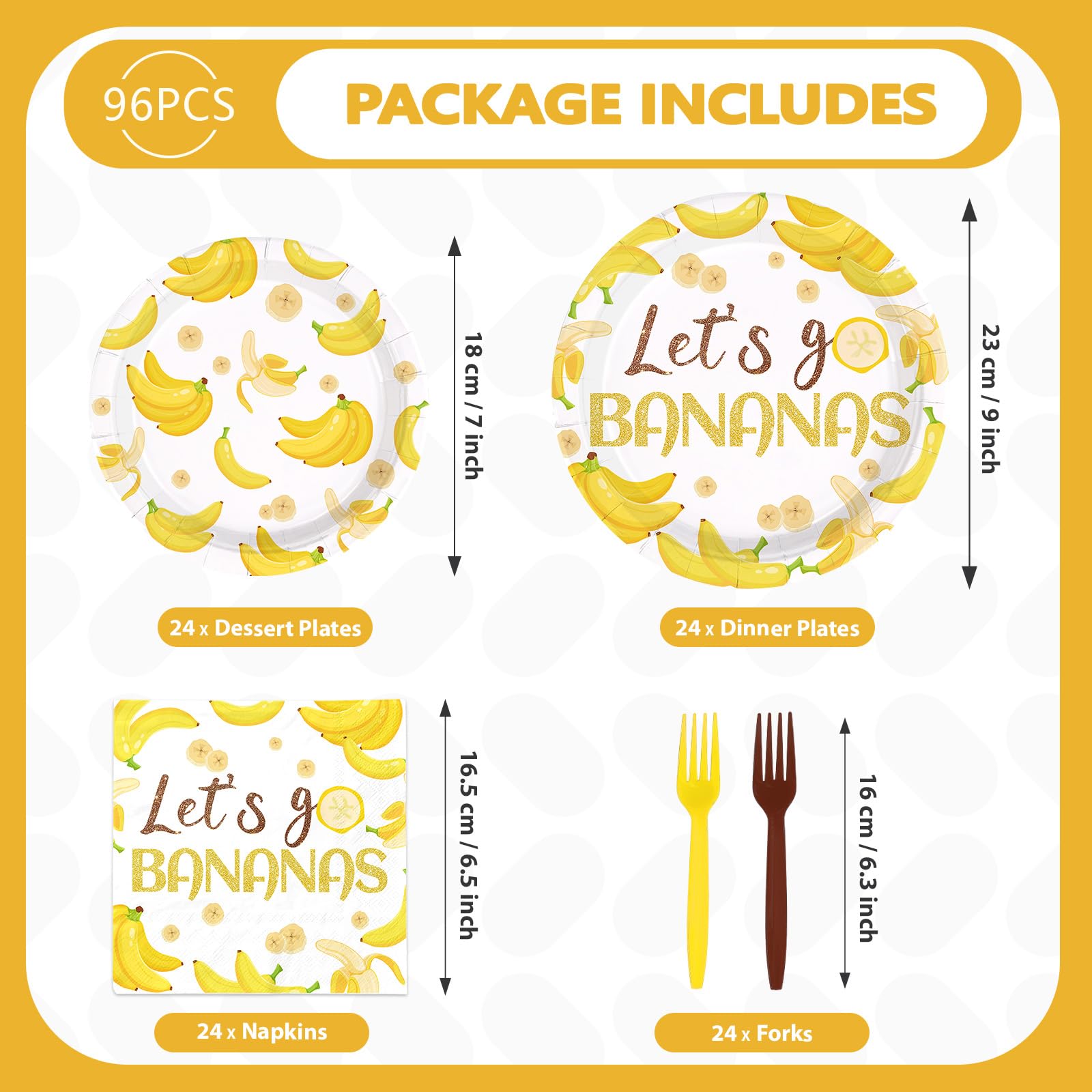 96 Pcs Yellow Banana Party Plates and Napkins - Grencian