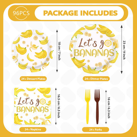 96 Pcs Yellow Banana Party Plates and Napkins - Grencian