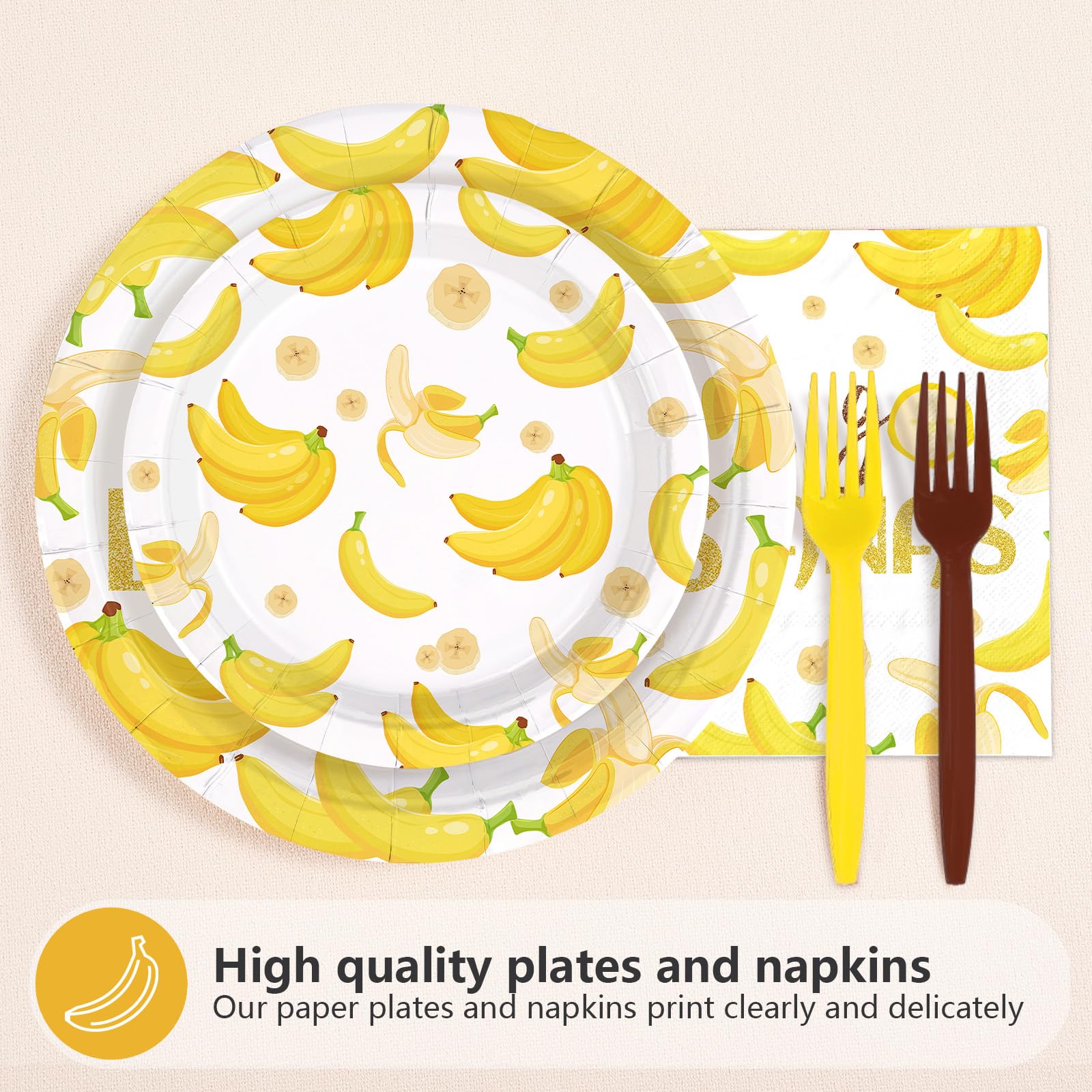 96 Pcs Yellow Banana Party Plates and Napkins - Grencian