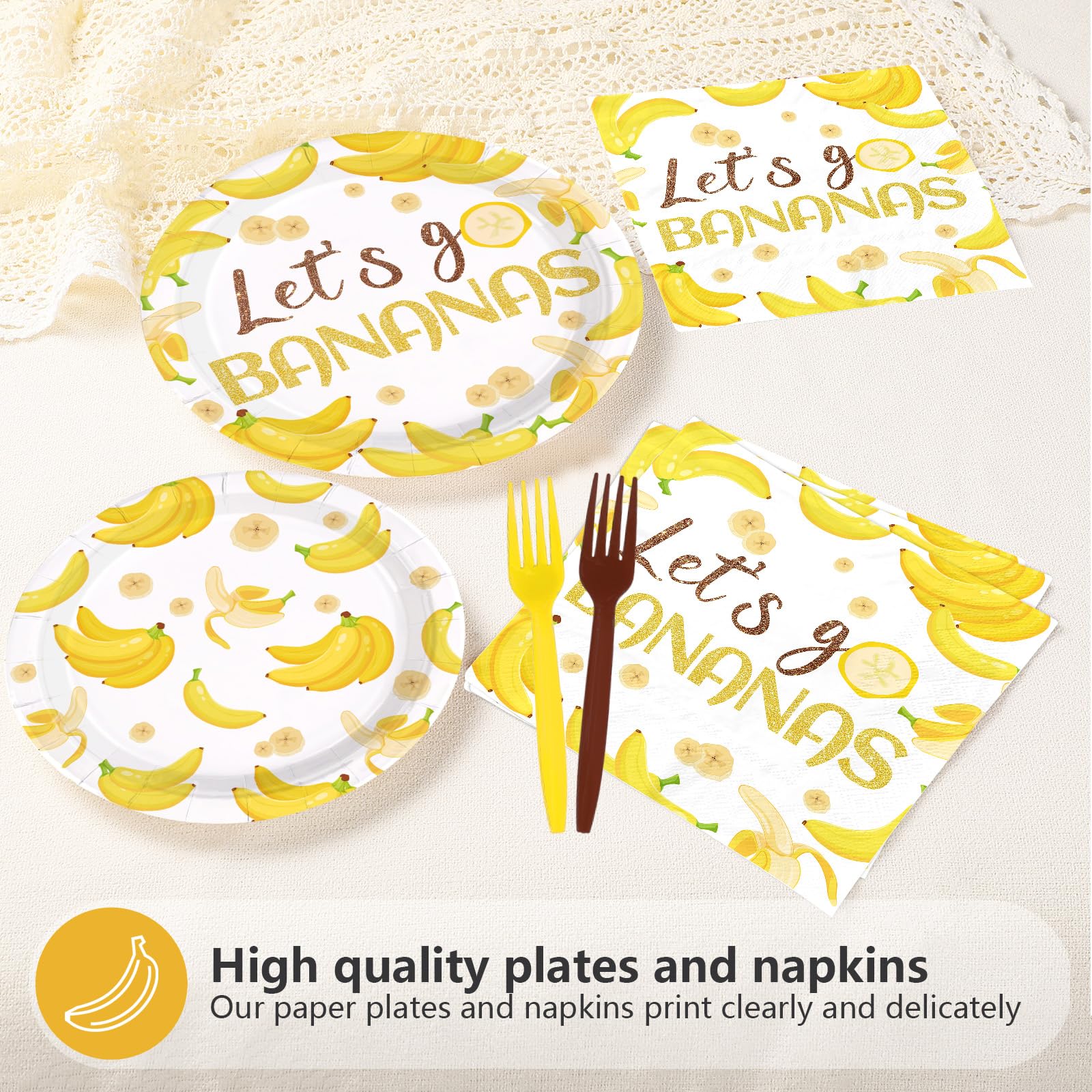 96 Pcs Yellow Banana Party Plates and Napkins - Grencian