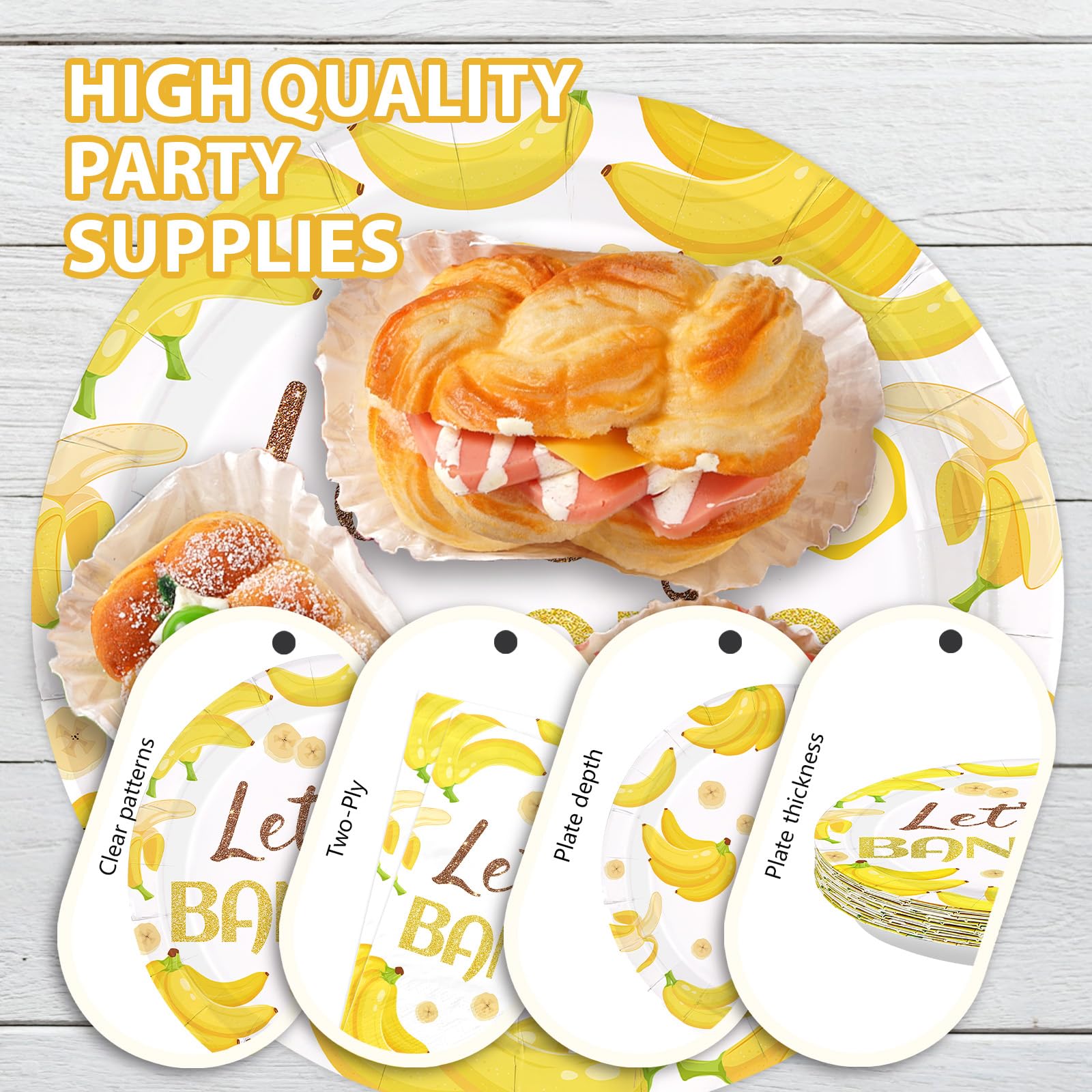 96 Pcs Yellow Banana Party Plates and Napkins - Grencian