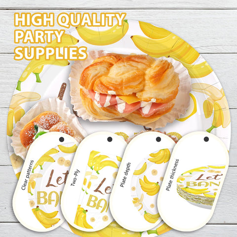 96 Pcs Yellow Banana Party Plates and Napkins - Grencian
