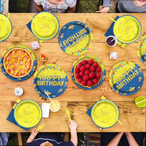 96 Pcs Yellow Cartoon Birthday Party Plates and Napkins - Grencian