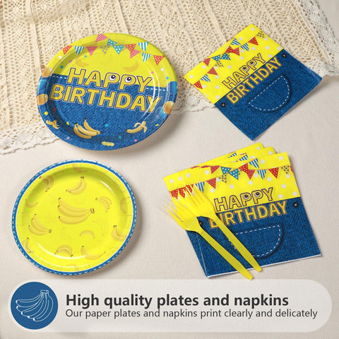 96 Pcs Yellow Cartoon Birthday Party Plates and Napkins - Grencian