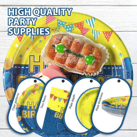 96 Pcs Yellow Cartoon Birthday Party Plates and Napkins - Grencian