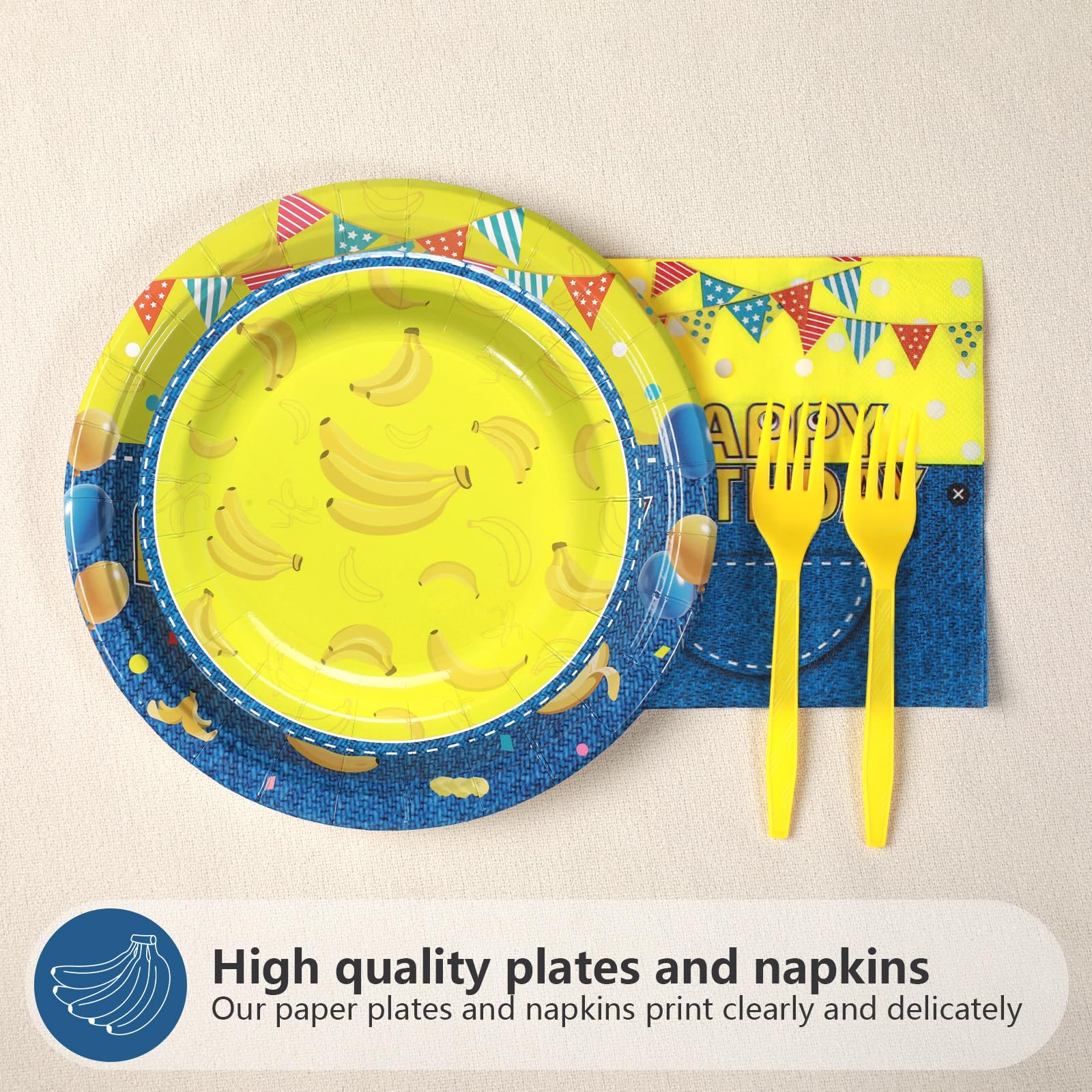96 Pcs Yellow Cartoon Birthday Party Plates and Napkins - Grencian