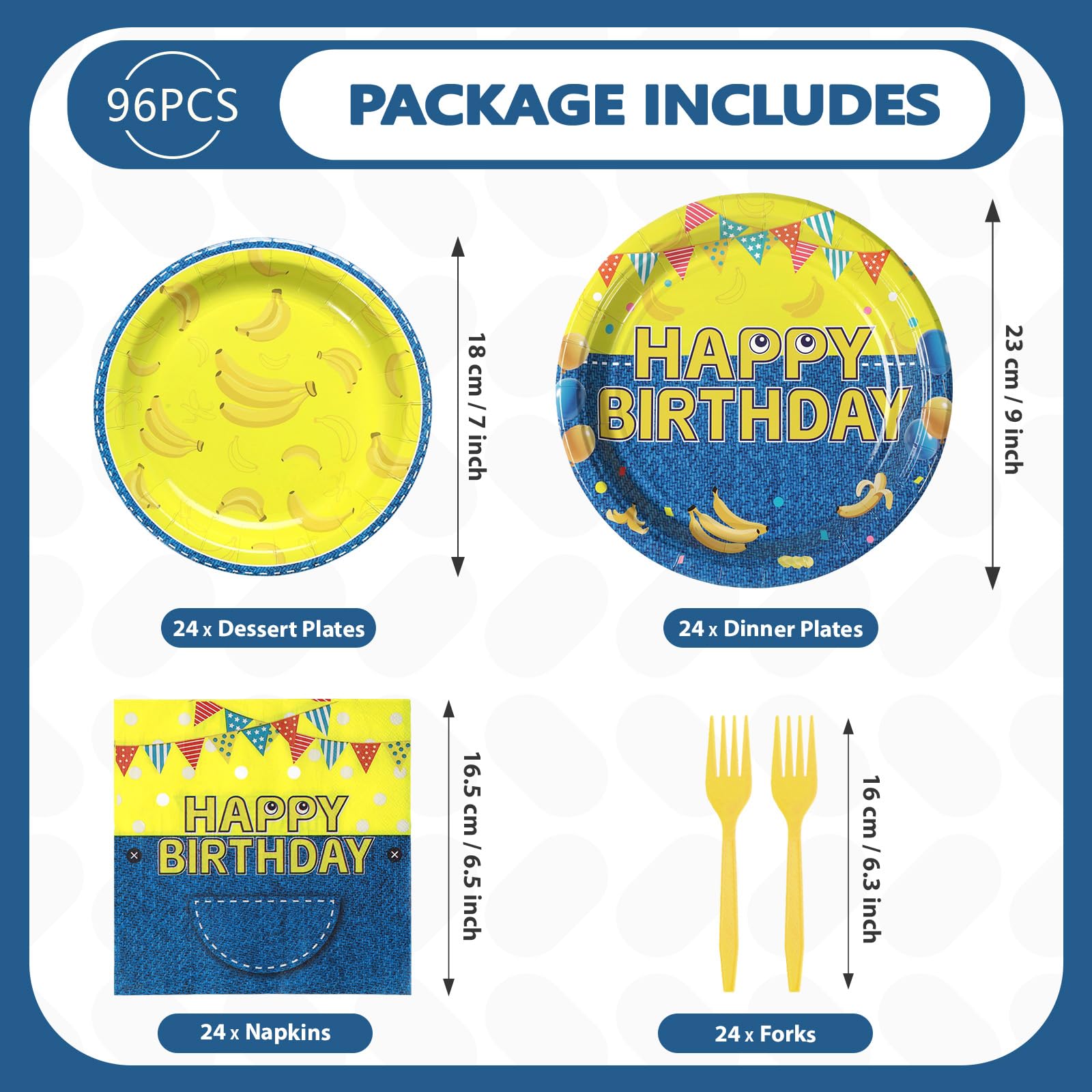 96 Pcs Yellow Cartoon Birthday Party Plates and Napkins - Grencian