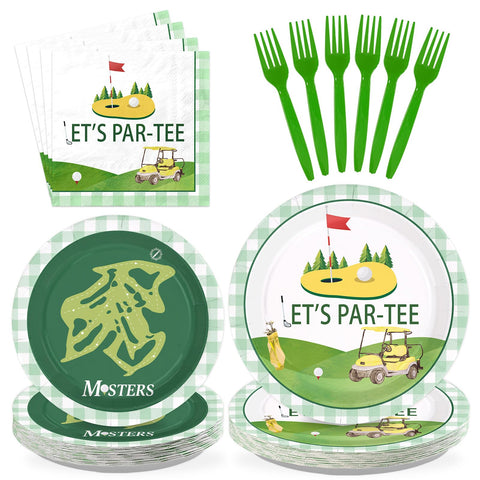 96 Pcs Yellow Green Golf Party Plates and Napkins - Grencian