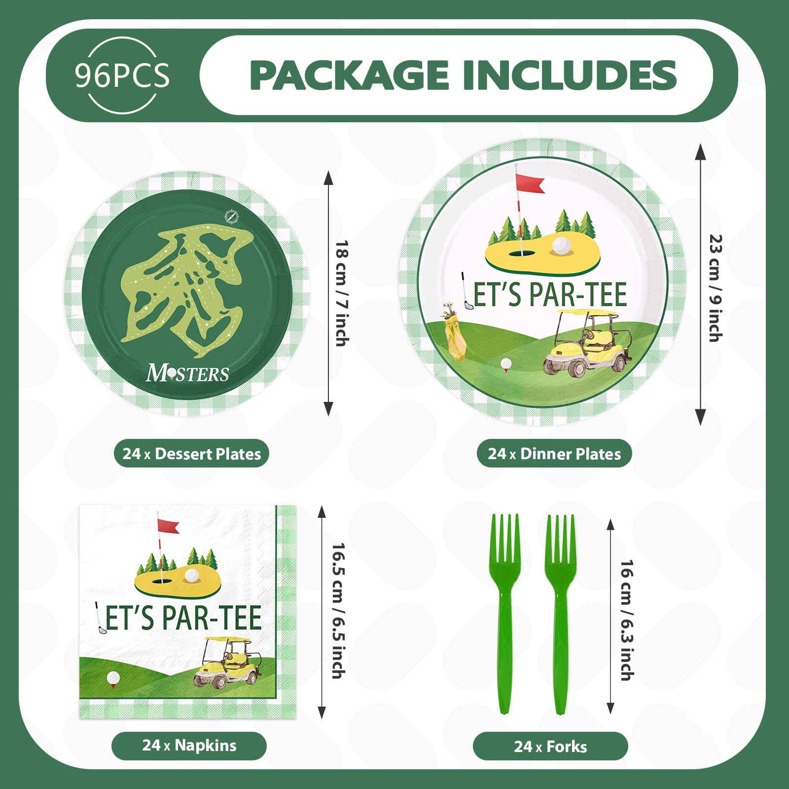 96 Pcs Yellow Green Golf Party Plates and Napkins - Grencian