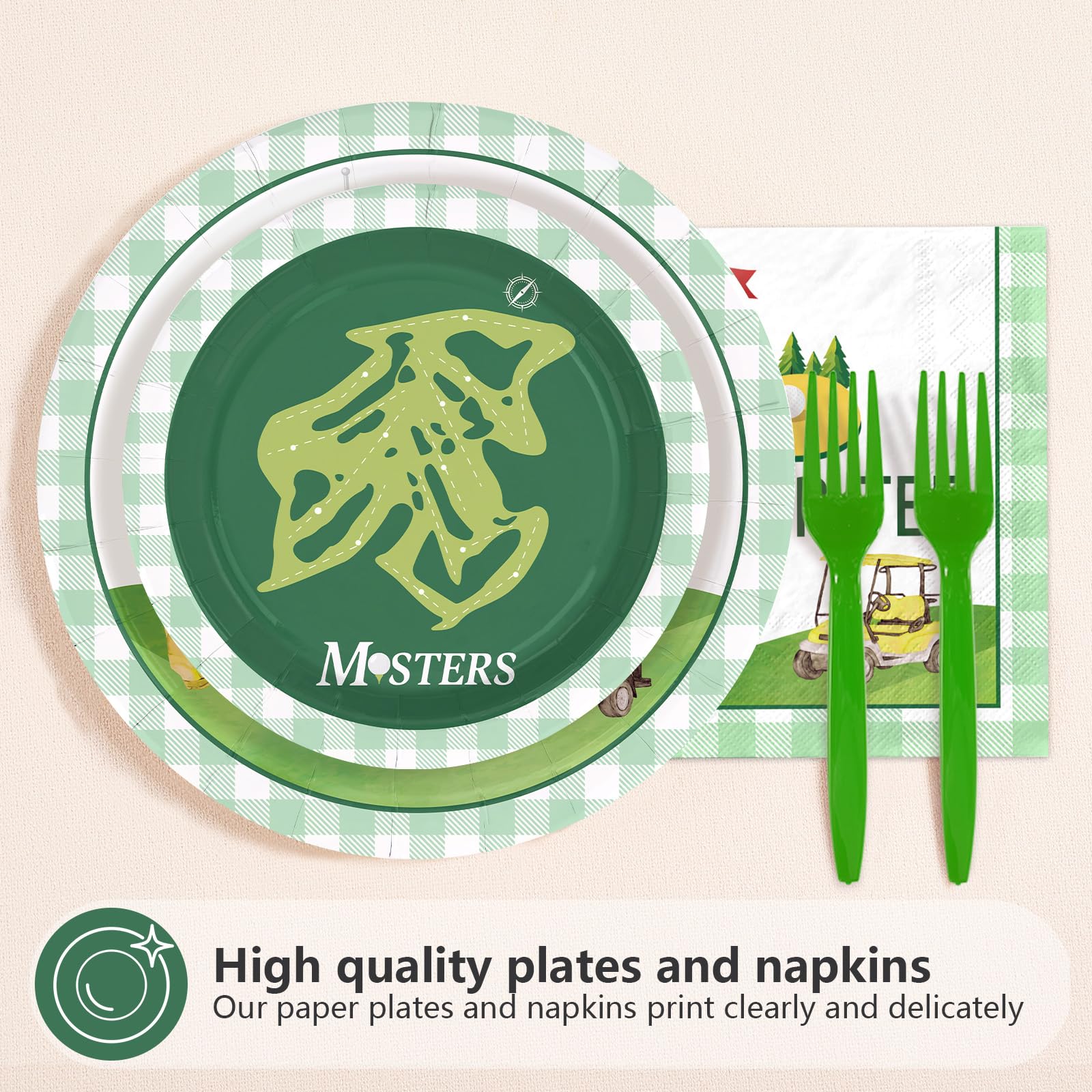 96 Pcs Yellow Green Golf Party Plates and Napkins - Grencian