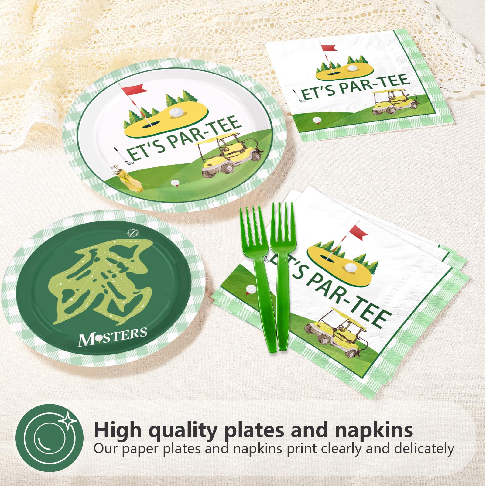 96 Pcs Yellow Green Golf Party Plates and Napkins - Grencian