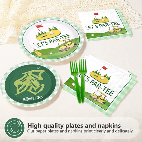 96 Pcs Yellow Green Golf Party Plates and Napkins - Grencian
