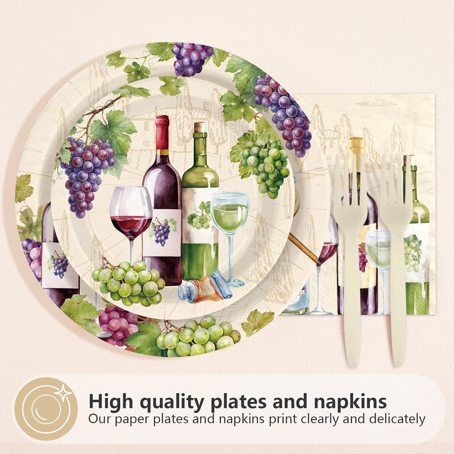 96 Pcs Paint and Sip Wine Party Plates & Napkins Set - Serves 24 - Grencian