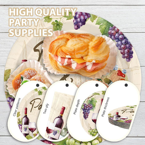96 Pcs Paint and Sip Wine Party Plates & Napkins Set - Serves 24 - Grencian