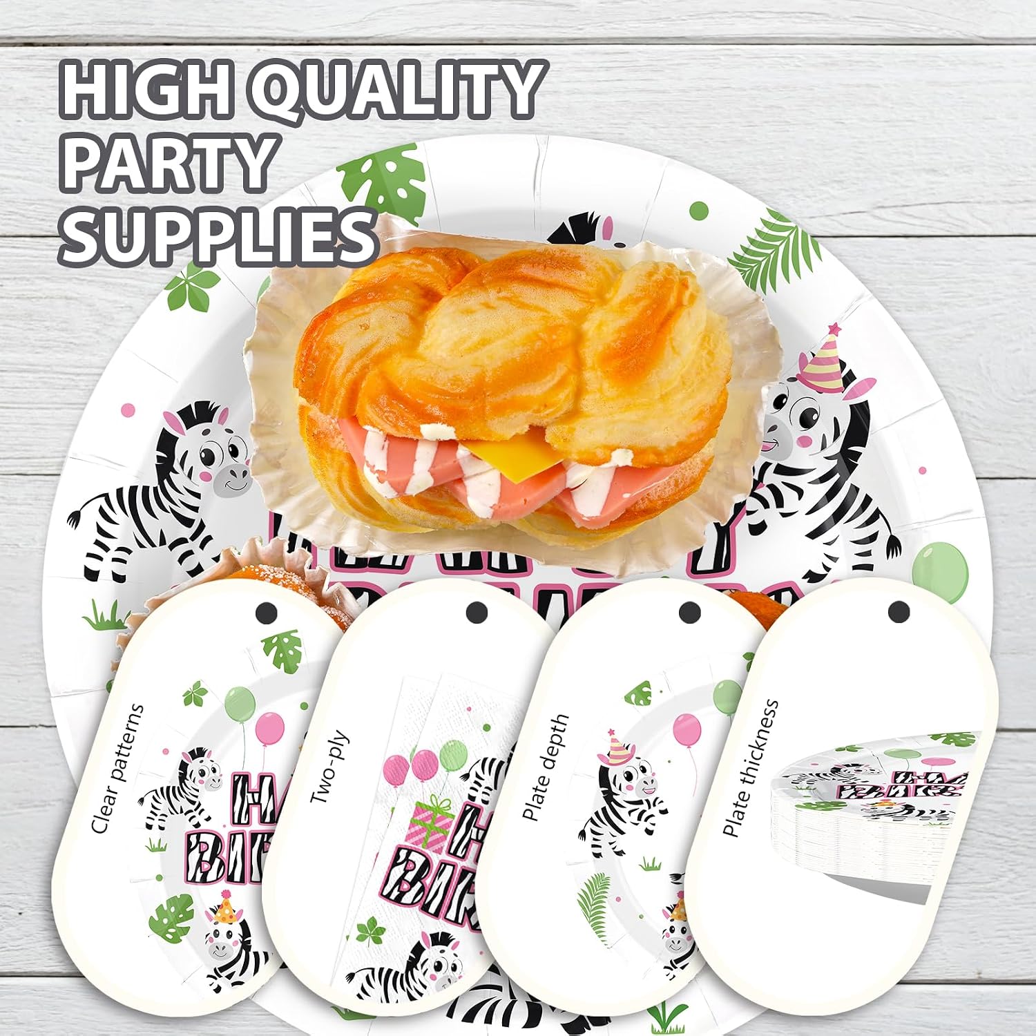 96 Pcs Pink Zebra Birthday Party Plates & Napkins Set - Serves 24 - Grencian
