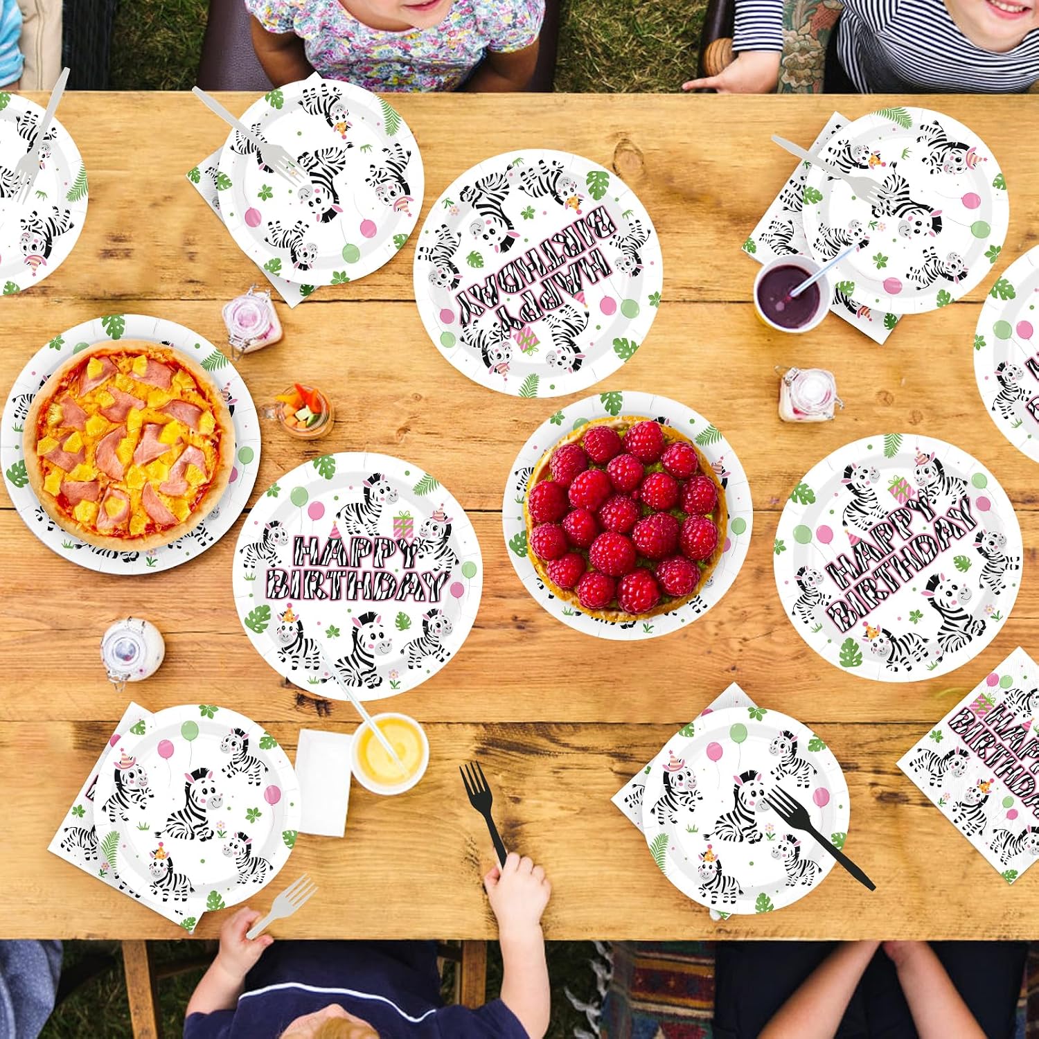 96 Pcs Pink Zebra Birthday Party Plates & Napkins Set - Serves 24 - Grencian
