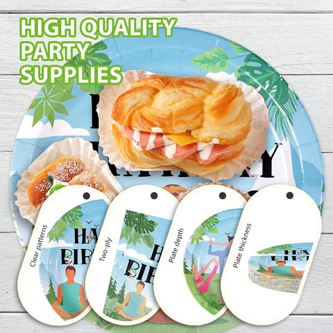 96 Pcs Yoga Happy Birthday Plates & Napkins Set - Serves 24 - Grencian