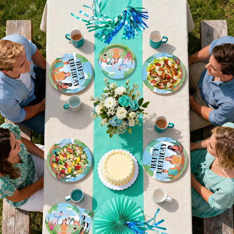 96 Pcs Yoga Happy Birthday Plates & Napkins Set - Serves 24 - Grencian