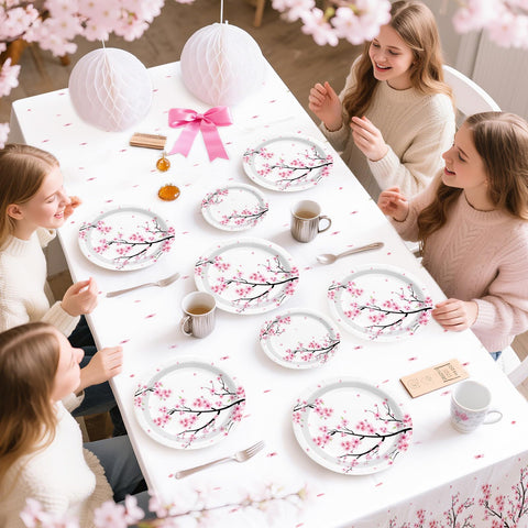 98 Pcs Cherry Blossom Party Plates Napkins Tablecloths - Grencian