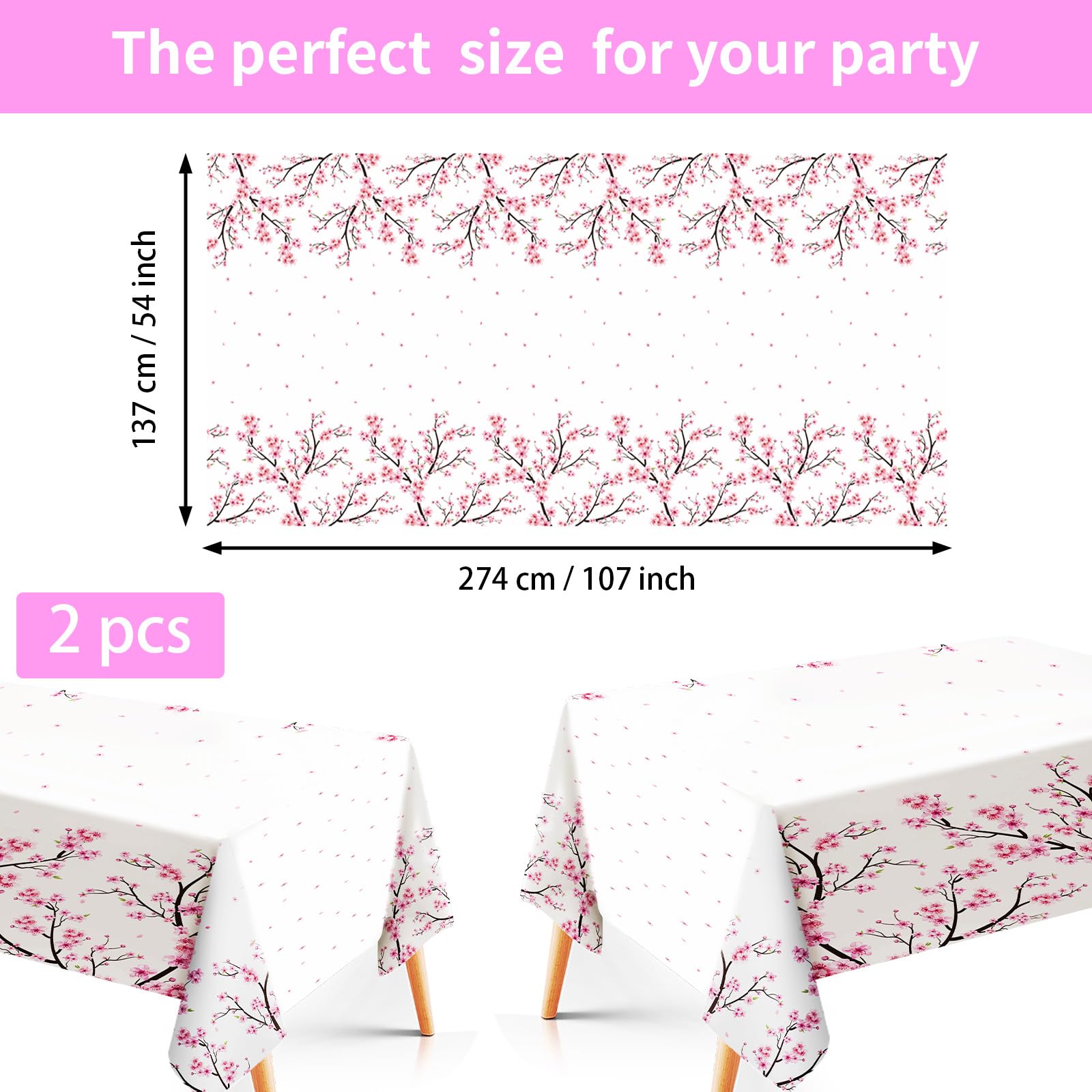 98 Pcs Cherry Blossom Party Plates Napkins Tablecloths - Grencian