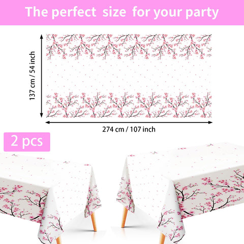 98 Pcs Cherry Blossom Party Plates Napkins Tablecloths - Grencian
