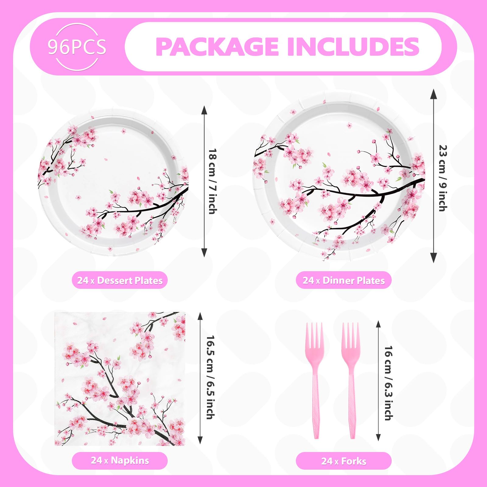 98 Pcs Cherry Blossom Party Plates Napkins Tablecloths - Grencian