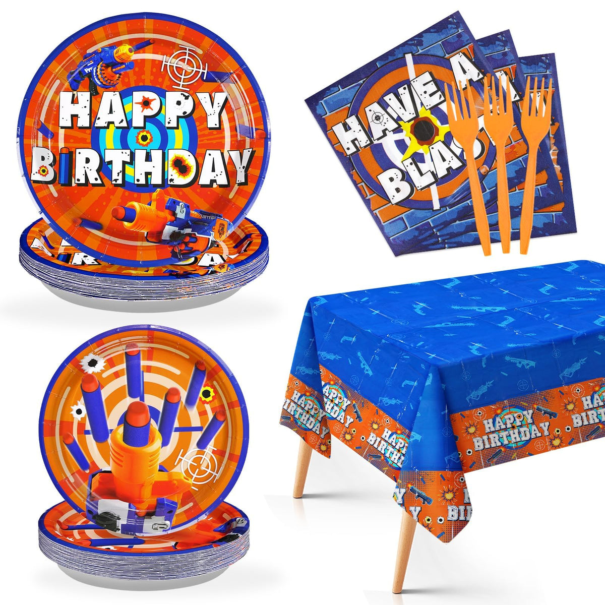 98 Pcs Dart War Party Plates Napkins Tablecloths - Grencian