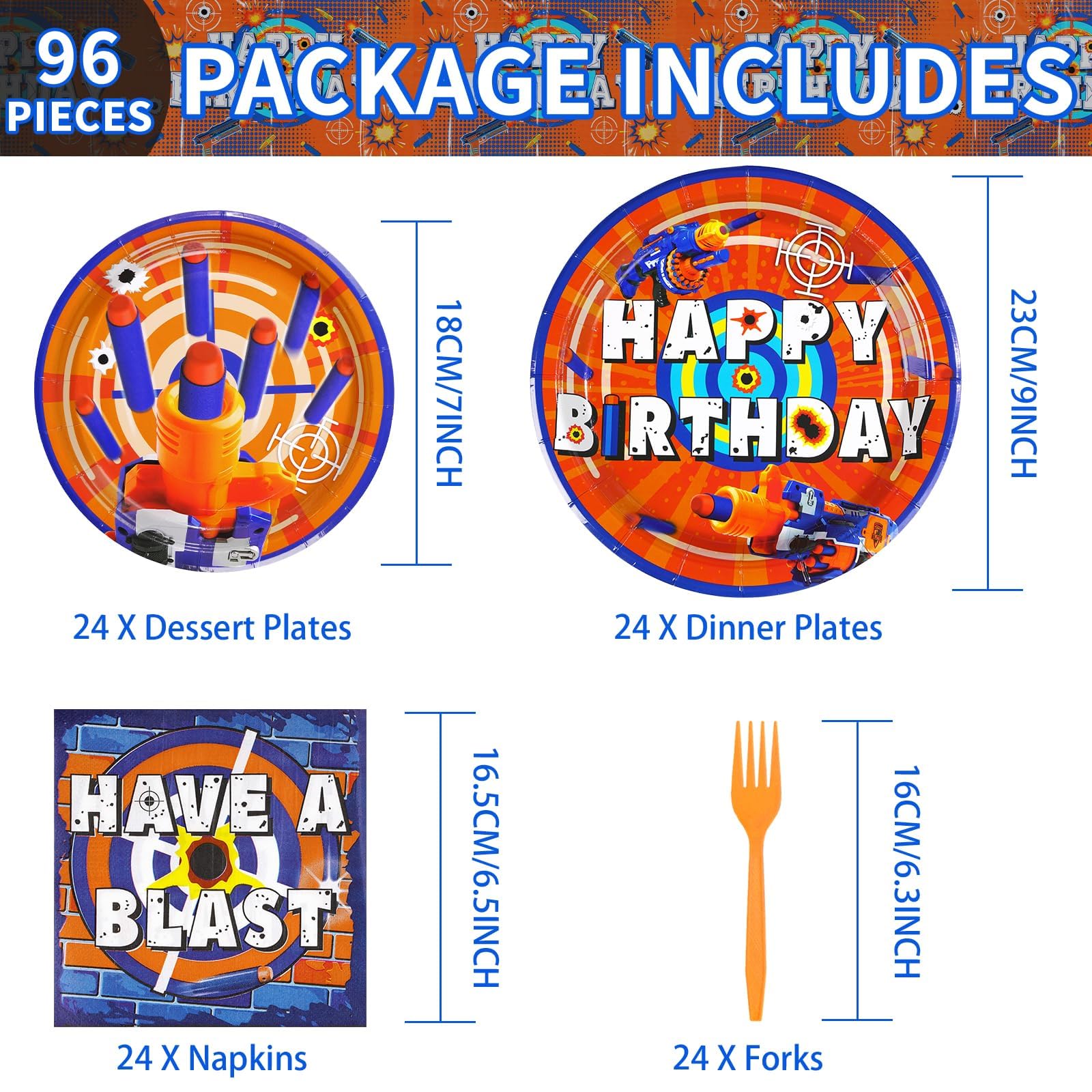 98 Pcs Dart War Party Plates Napkins Tablecloths - Grencian