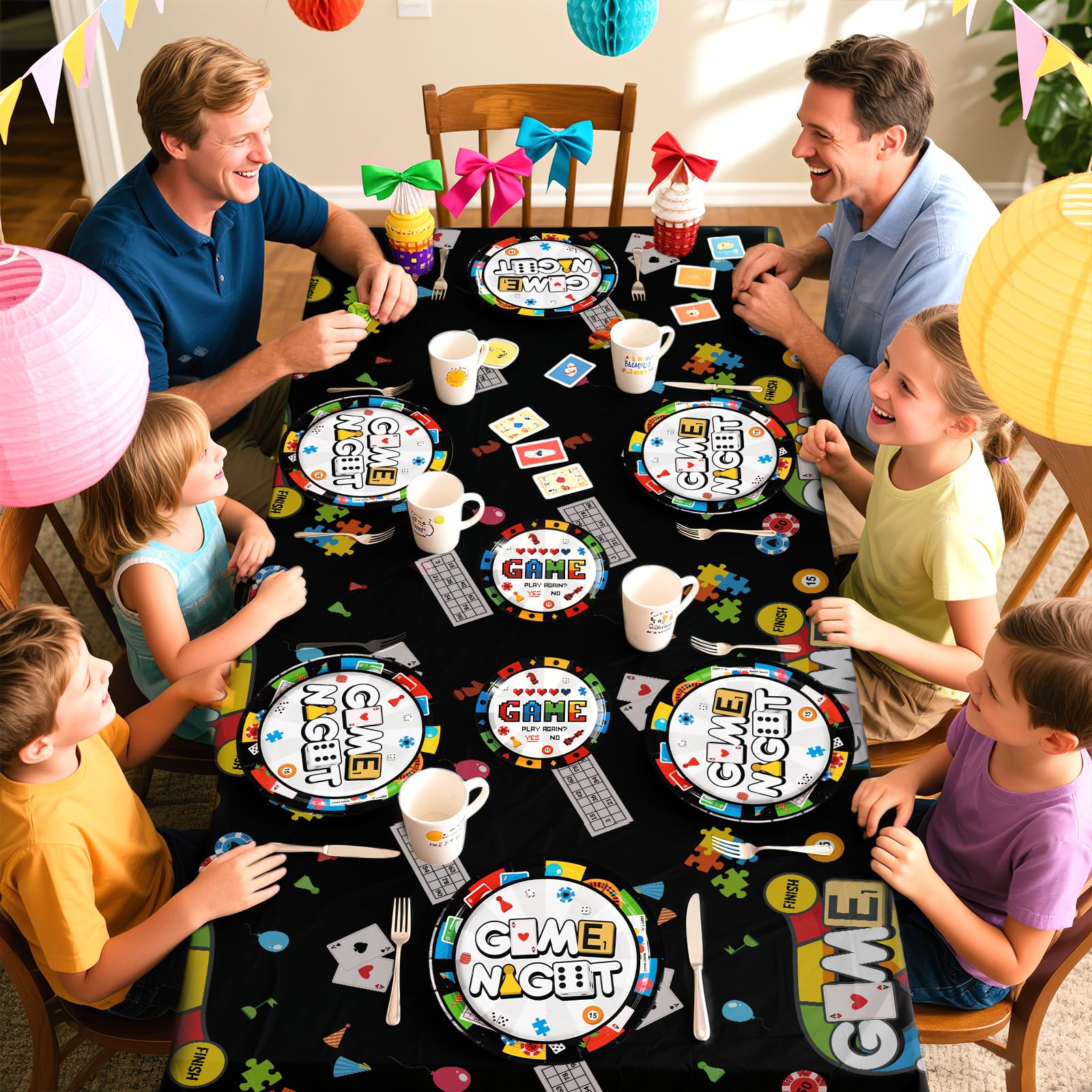 98 Pcs Family Game Night Party Plates Napkins Tablecloths - Grencian