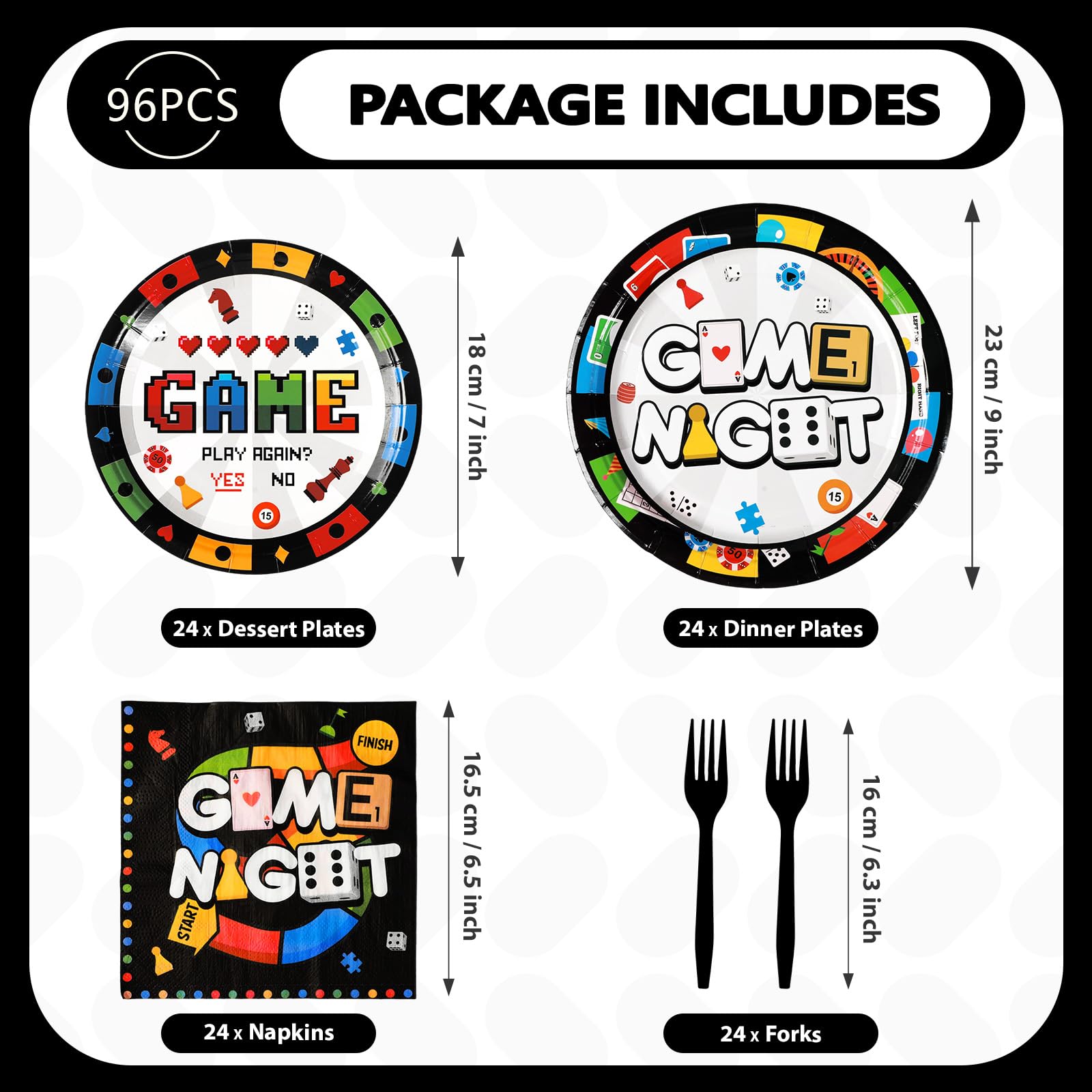 98 Pcs Family Game Night Party Plates Napkins Tablecloths - Grencian