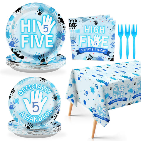 98 Pcs Hi Five Party Plates Napkins Tablecloths - Grencian