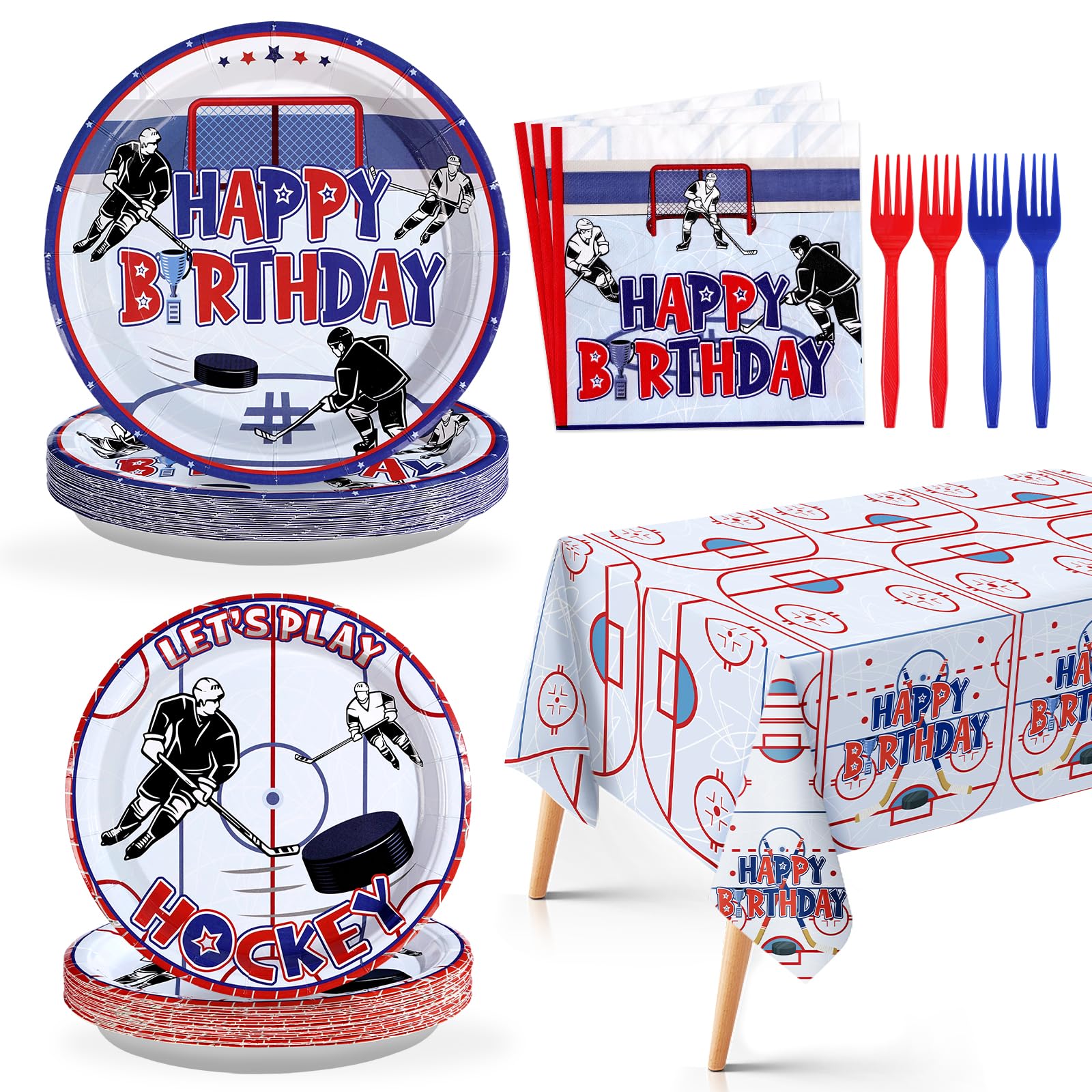 98 Pcs Hockey Birthday Party Plates Napkins Tablecloths - Grencian