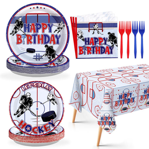 98 Pcs Hockey Birthday Party Plates Napkins Tablecloths - Grencian