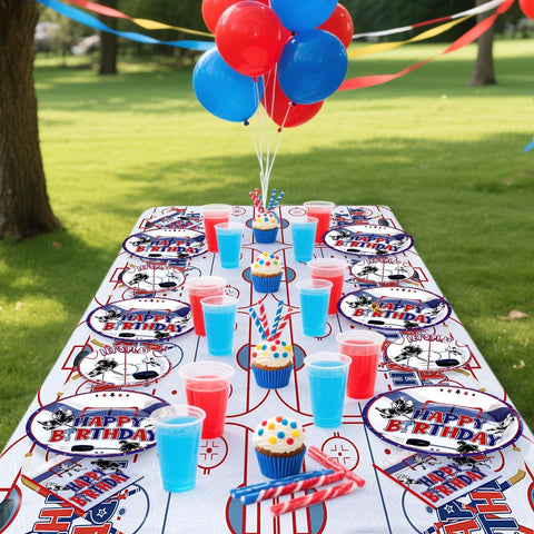 98 Pcs Hockey Birthday Party Plates Napkins Tablecloths - Grencian