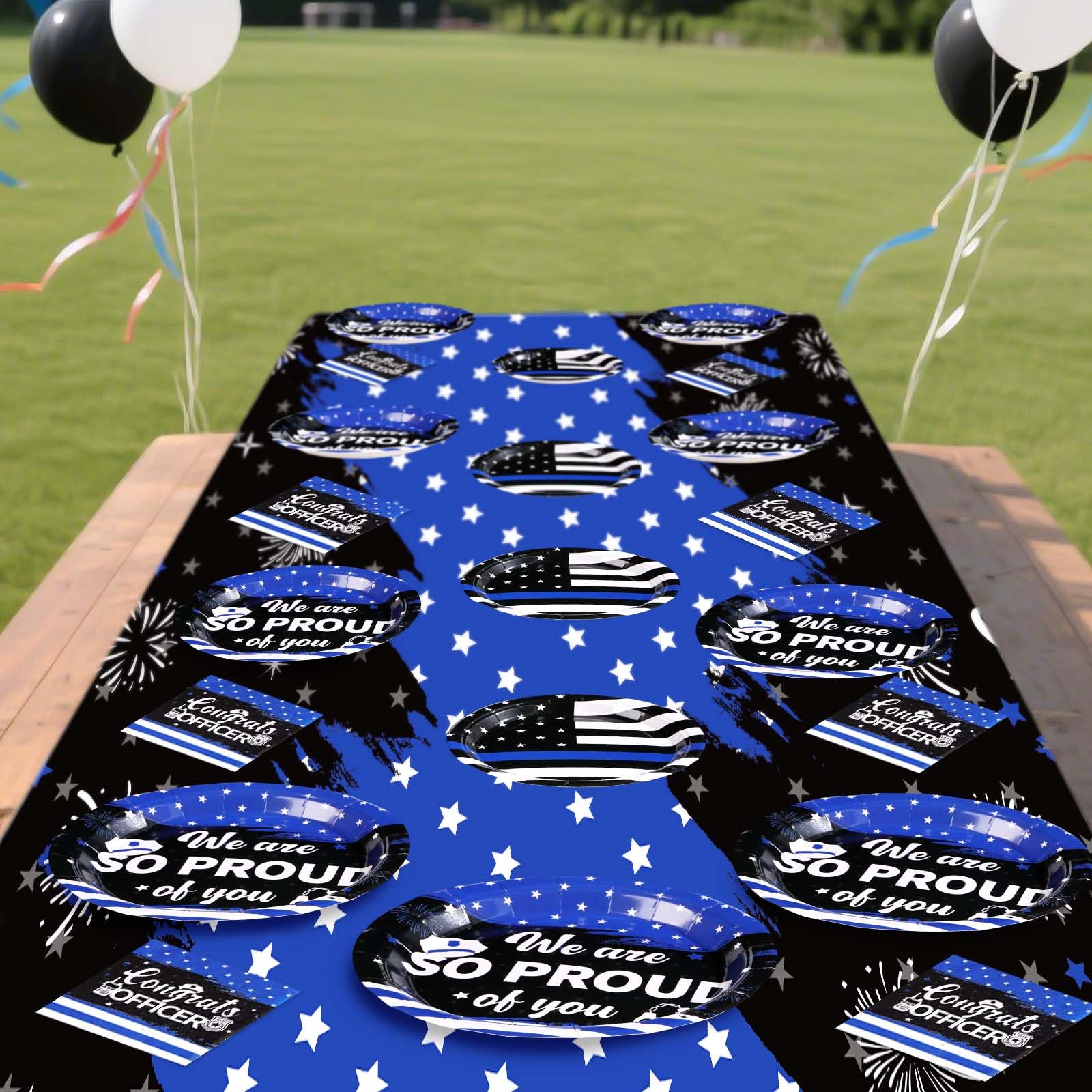 98 Pcs Police Party Plates Napkins Tablecloths - Grencian