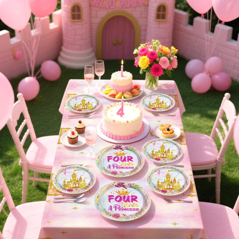 98 Pcs Princess 4th Birthday Party Plates Napkins Tablecloths - Grencian
