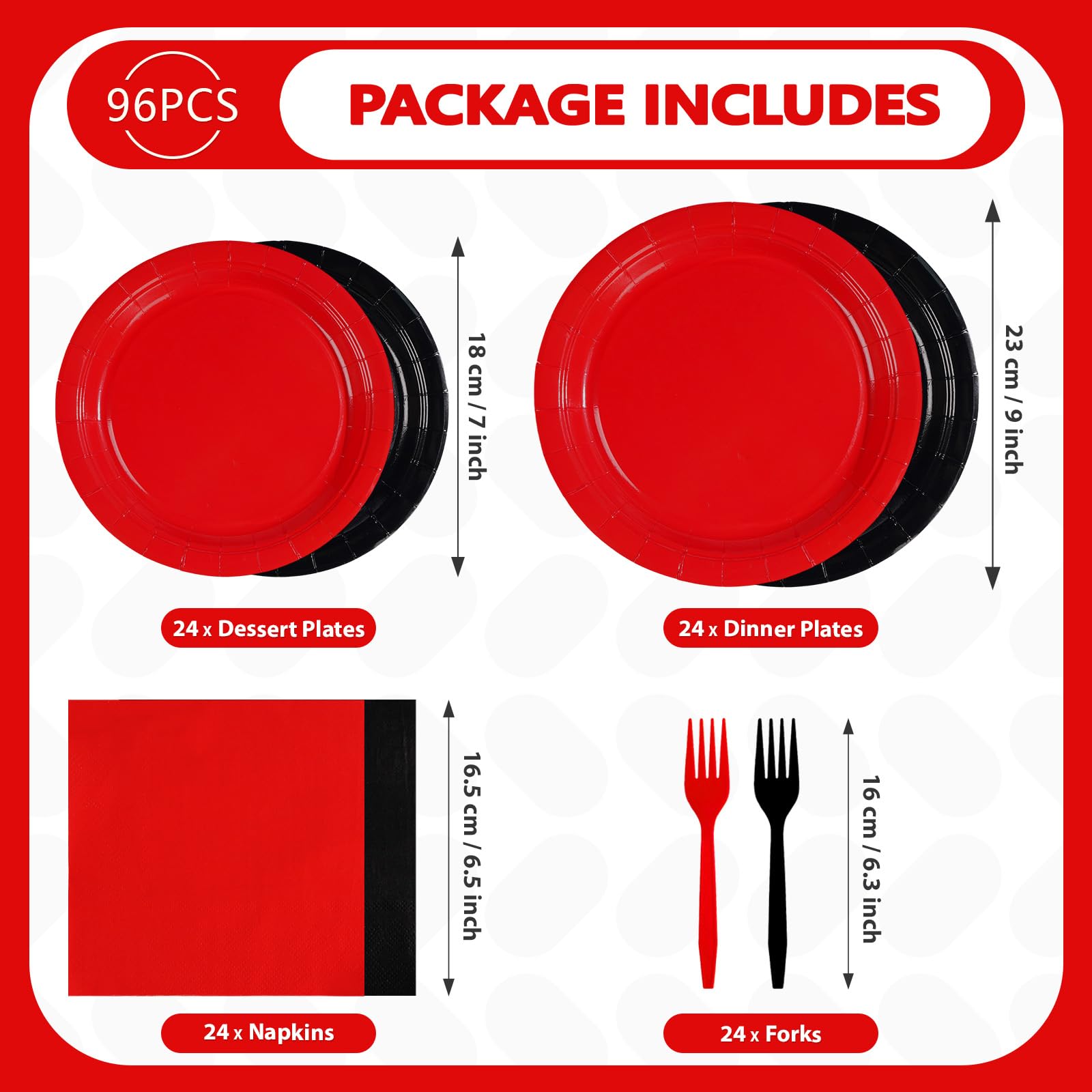 98 Pcs Red Black Party Plates Napkins Tablecloths - Grencian