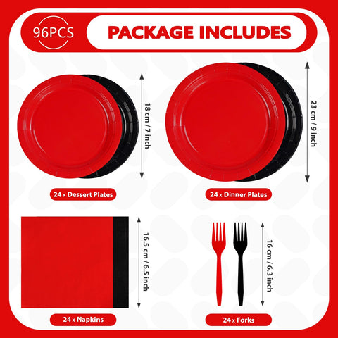 98 Pcs Red Black Party Plates Napkins Tablecloths - Grencian