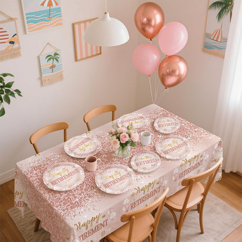 98 Pcs Rose Gold Retirement Party Plates Napkins Tablecloths - Grencian