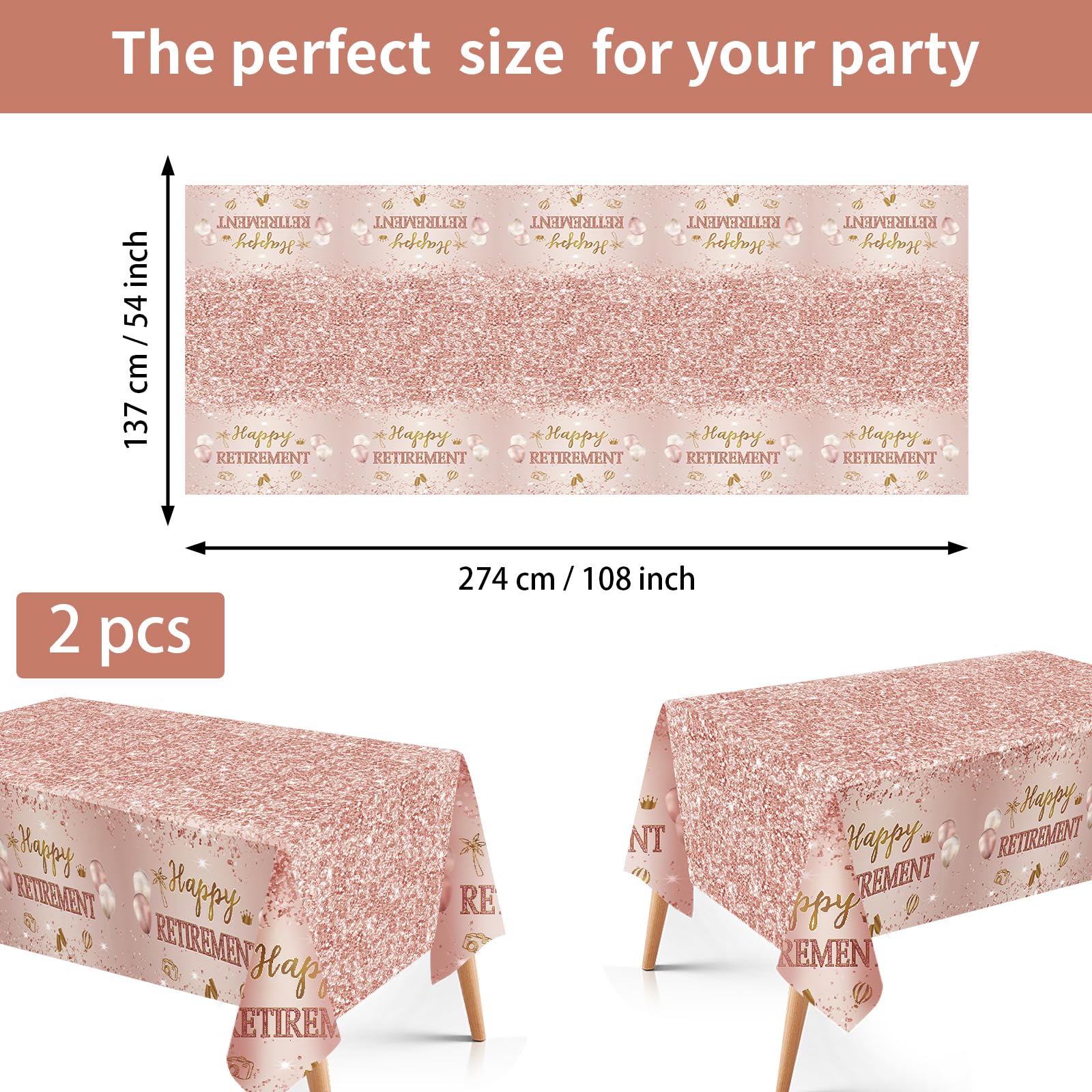 98 Pcs Rose Gold Retirement Party Plates Napkins Tablecloths - Grencian