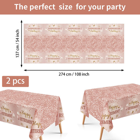 98 Pcs Rose Gold Retirement Party Plates Napkins Tablecloths - Grencian