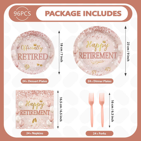 98 Pcs Rose Gold Retirement Party Plates Napkins Tablecloths - Grencian