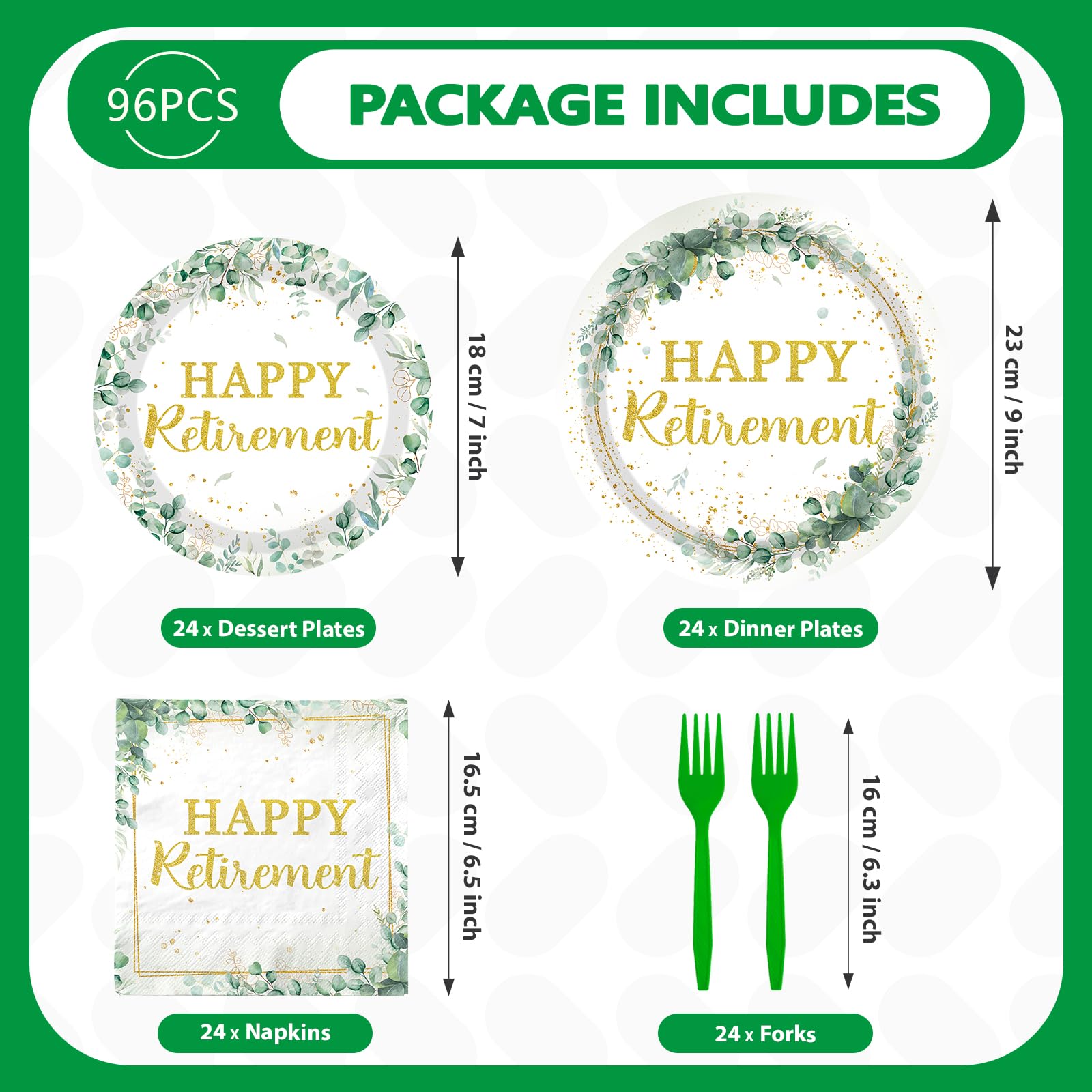 98 Pcs Sage Green Retirement Party Plates Napkins Tablecloths - Grencian
