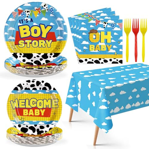 98 Pcs Toy Birthday Party Plates Napkins Tablecloths - Grencian